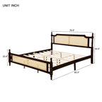 King Platform Bed with Rattan Headboard & Under-Bed Storage