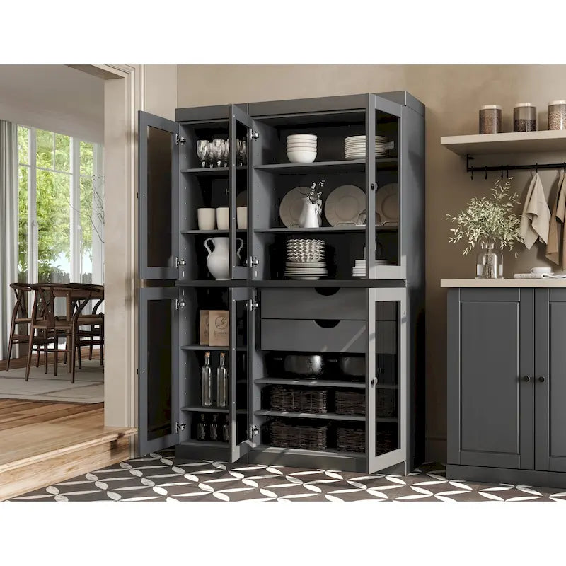 Palace Imports 100% Solid Wood 48.5 Pantry China Cabinet with Clear Glass Doors, 2-Drawers and Adjustable Shelves