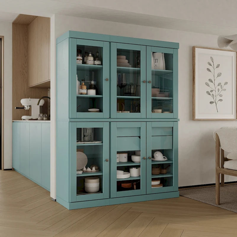 Palace Imports 100% Solid Wood 48.5 Pantry China Cabinet with Clear Glass Doors, 2-Drawers and Adjustable Shelves
