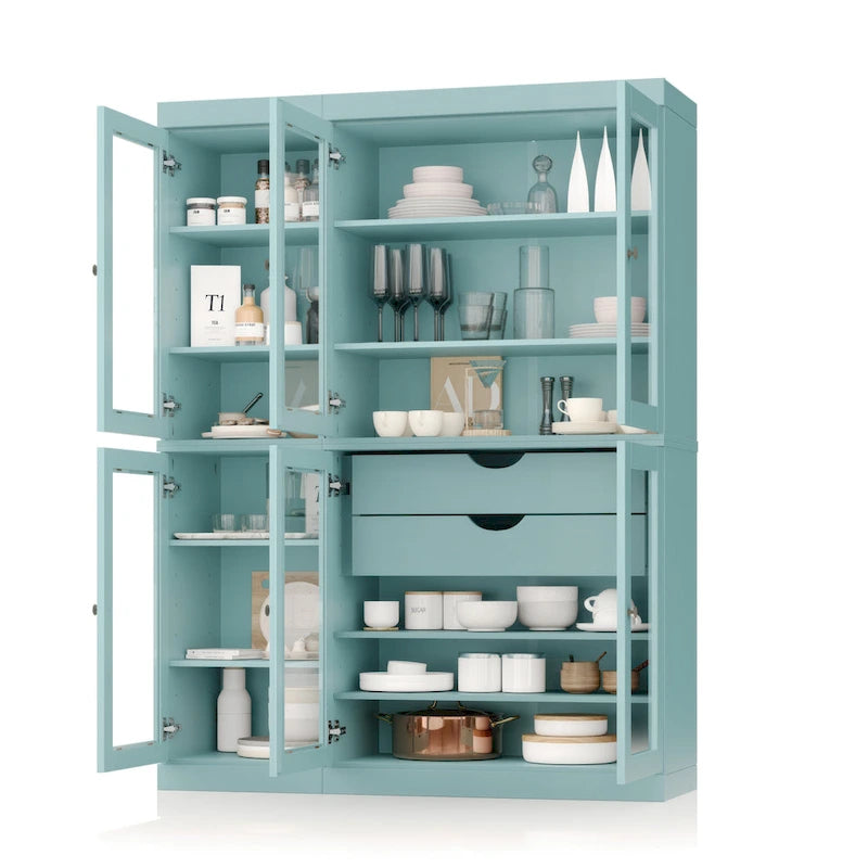 Palace Imports 100% Solid Wood 48.5 Pantry China Cabinet with Clear Glass Doors, 2-Drawers and Adjustable Shelves