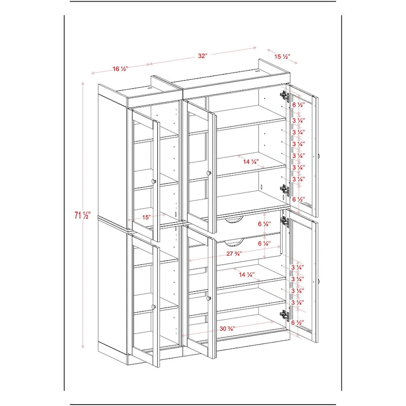 Palace Imports 100% Solid Wood 48.5 Pantry China Cabinet with Clear Glass Doors, 2-Drawers and Adjustable Shelves