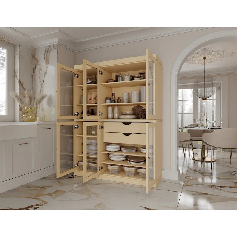 Palace Imports 100% Solid Wood 48.5 Pantry China Cabinet with Clear Glass Doors, 2-Drawers and Adjustable Shelves