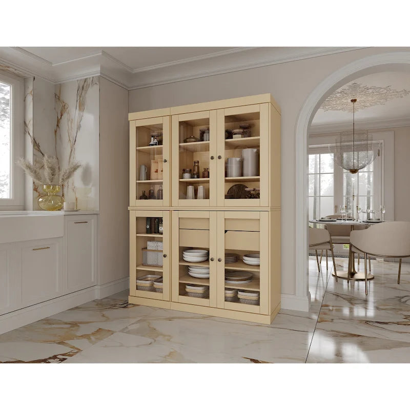 Palace Imports 100% Solid Wood 48.5 Pantry China Cabinet with Clear Glass Doors, 2-Drawers and Adjustable Shelves