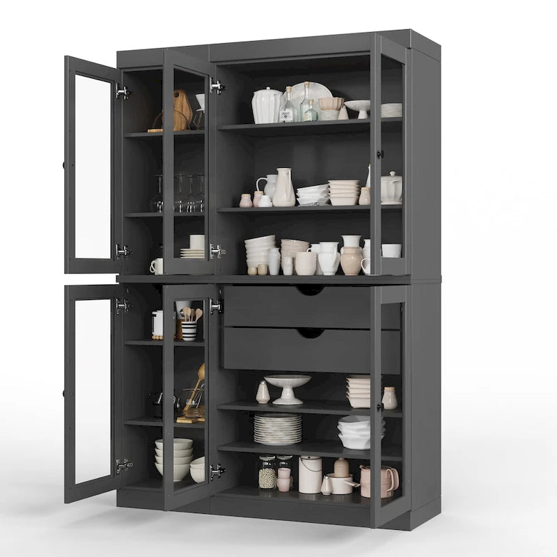 Palace Imports 100% Solid Wood 48.5 Pantry China Cabinet with Clear Glass Doors, 2-Drawers and Adjustable Shelves