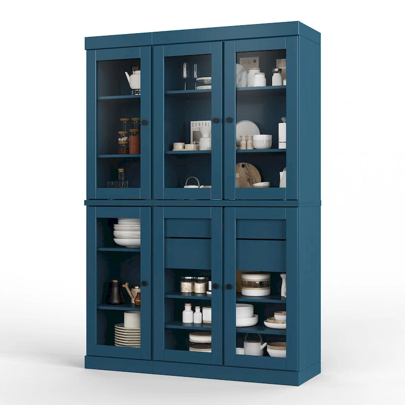 Palace Imports 100% Solid Wood 48.5 Pantry China Cabinet with Clear Glass Doors, 2-Drawers and Adjustable Shelves