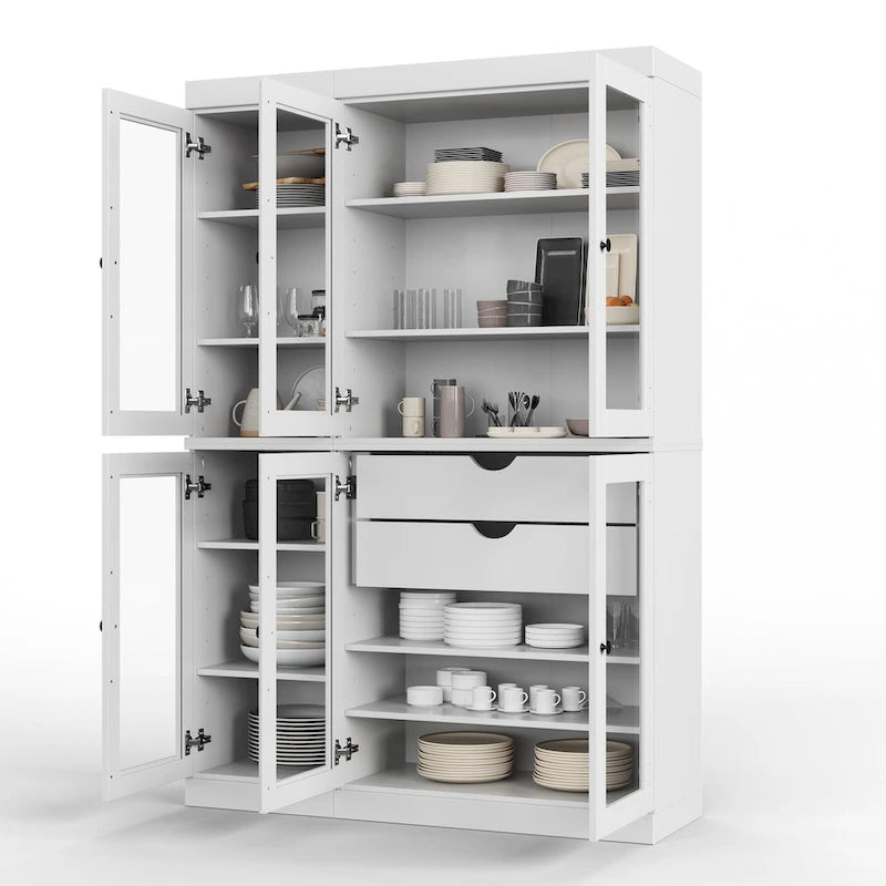 Palace Imports 100% Solid Wood 48.5 Pantry China Cabinet with Clear Glass Doors, 2-Drawers and Adjustable Shelves