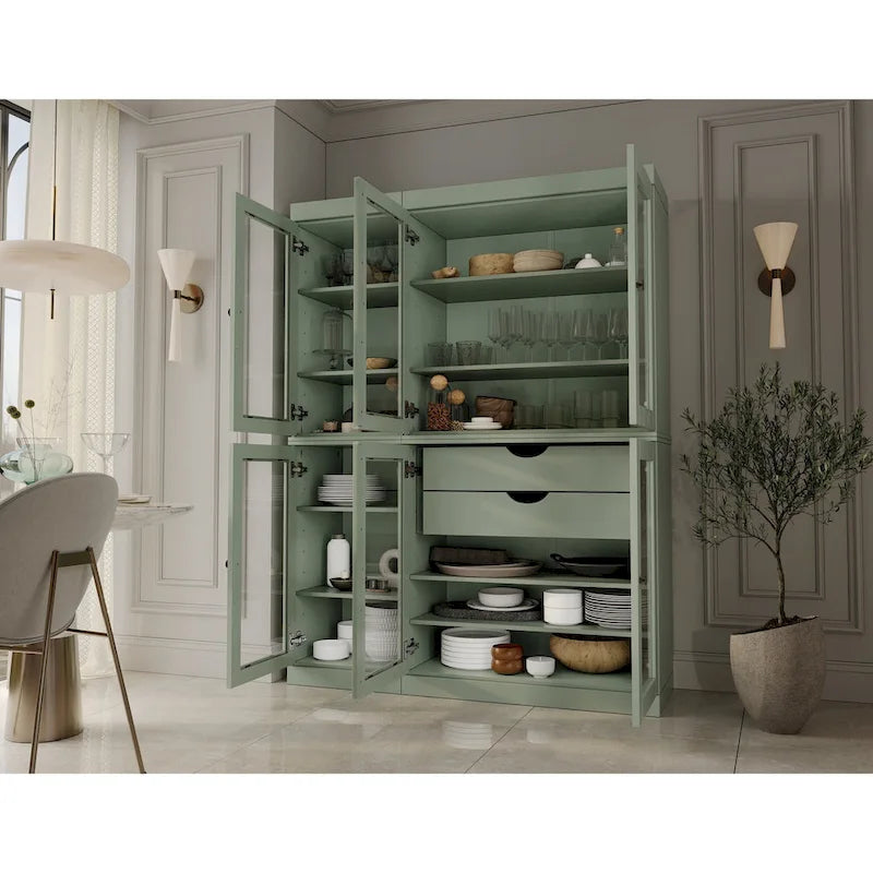 Palace Imports 100% Solid Wood 48.5 Pantry China Cabinet with Clear Glass Doors, 2-Drawers and Adjustable Shelves