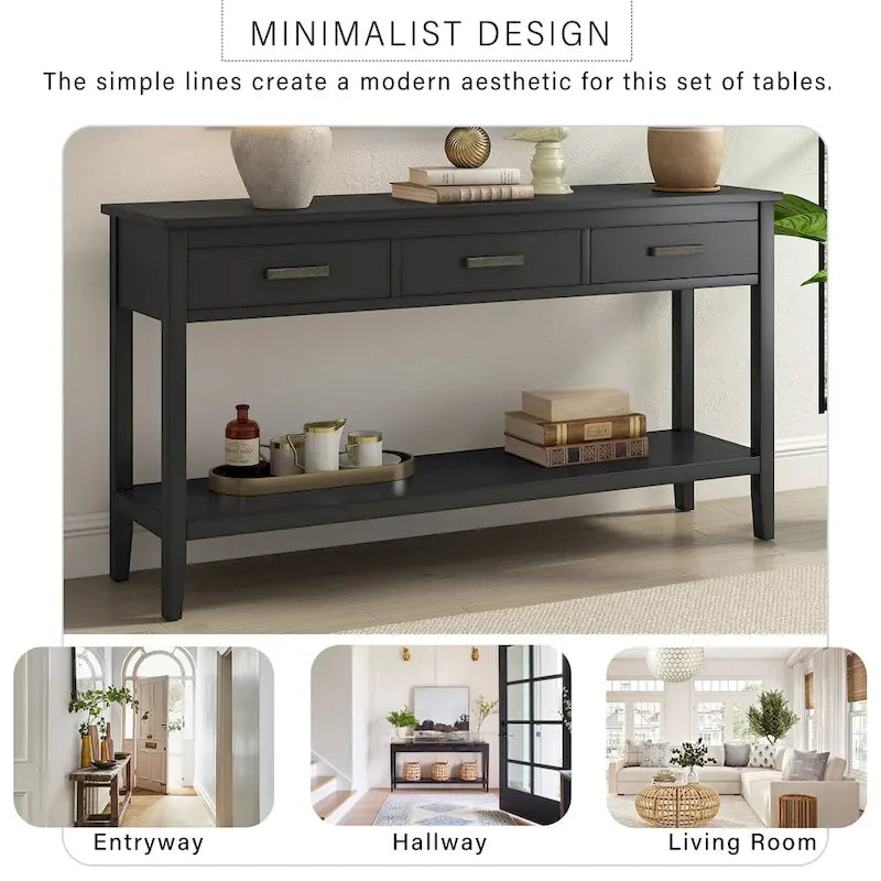 Contemporary 3-Drawer Console Table with 1 Shelf