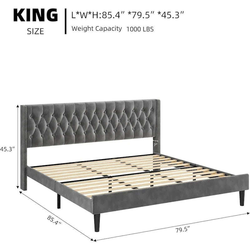 Headboard Wingback Platform Bed Frame