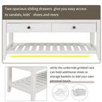 39 Solid Wood Shoe Rack with Cushioned Seat & Drawers, Multipurpose Storage Bench Entryway Ottoman for Living Room,Hallway