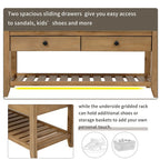 39 Solid Wood Shoe Rack with Cushioned Seat & Drawers, Multipurpose Storage Bench Entryway Ottoman for Living Room,Hallway