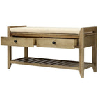 39 Solid Wood Shoe Rack with Cushioned Seat & Drawers, Multipurpose Storage Bench Entryway Ottoman for Living Room,Hallway