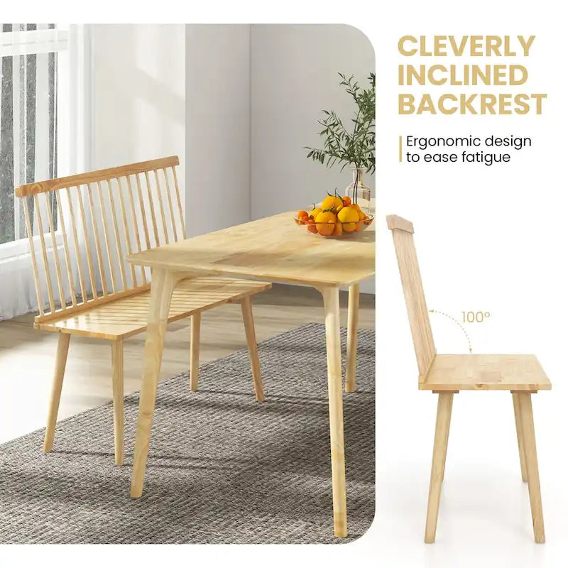 Costway Entryway Bench for 2 Windsor Rubber Wood Dining Bench with - See Details