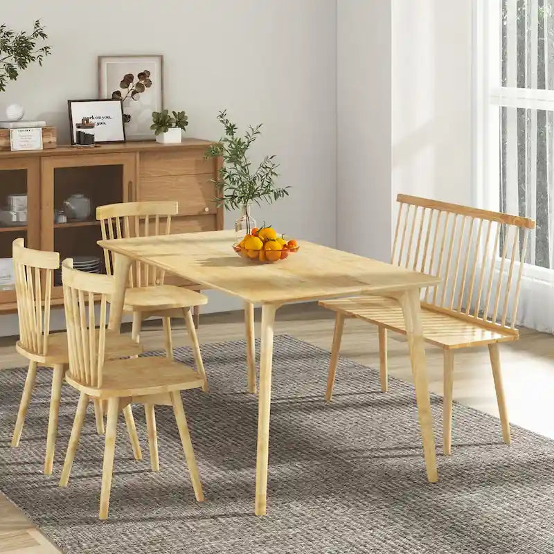 Costway Entryway Bench for 2 Windsor Rubber Wood Dining Bench with - See Details