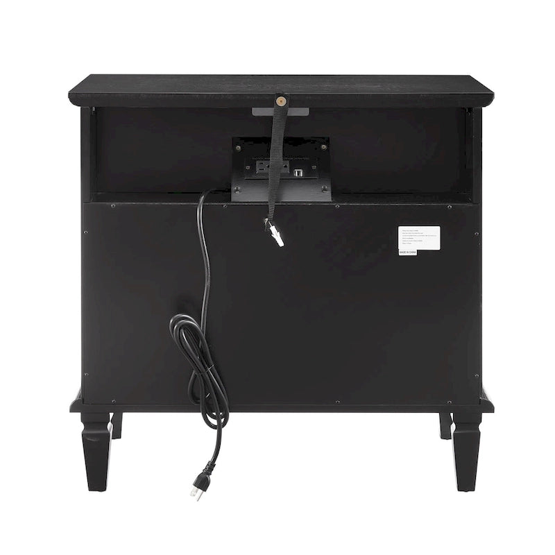 Open Space and 2 Drawers Dresser Nightstand with Charging Station, Farmhouse End Table with USB Ports and Outlets for Bedroom