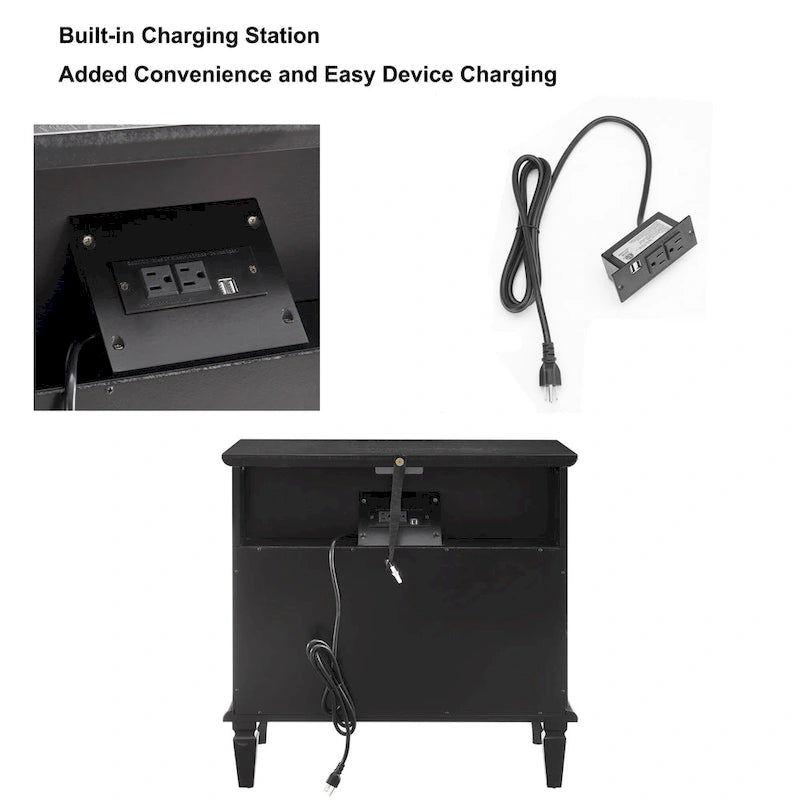 Open Space and 2 Drawers Dresser Nightstand with Charging Station, Farmhouse End Table with USB Ports and Outlets for Bedroom