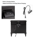 Open Space and 2 Drawers Dresser Nightstand with Charging Station, Farmhouse End Table with USB Ports and Outlets for Bedroom