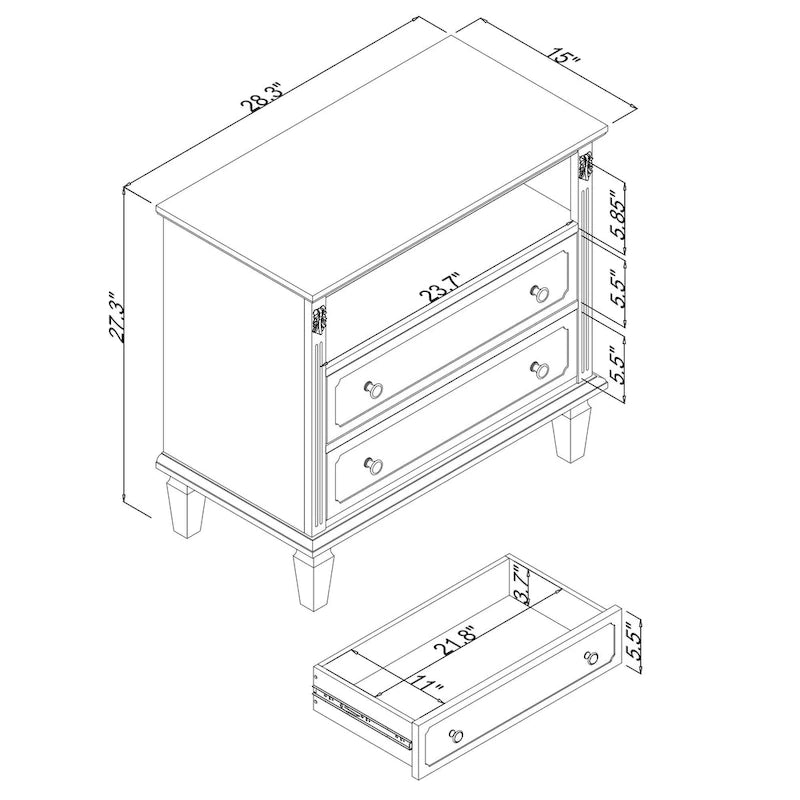 Open Space and 2 Drawers Dresser Nightstand with Charging Station, Farmhouse End Table with USB Ports and Outlets for Bedroom