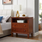Open Space and 2 Drawers Dresser Nightstand with Charging Station, Farmhouse End Table with USB Ports and Outlets for Bedroom