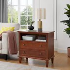 Open Space and 2 Drawers Dresser Nightstand with Charging Station, Farmhouse End Table with USB Ports and Outlets for Bedroom