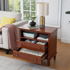 Open Space and 2 Drawers Dresser Nightstand with Charging Station, Farmhouse End Table with USB Ports and Outlets for Bedroom
