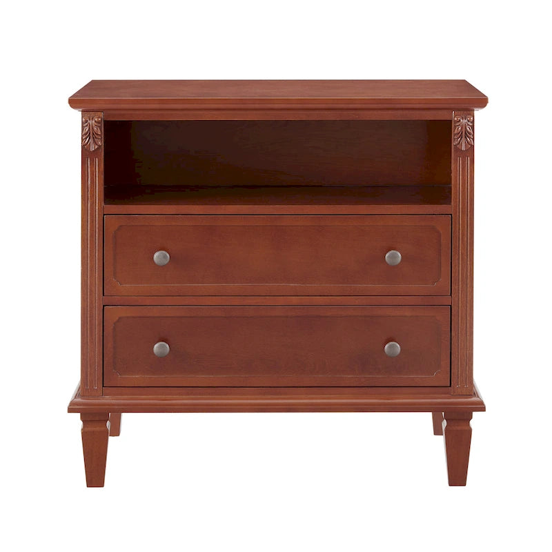 Open Space and 2 Drawers Dresser Nightstand with Charging Station, Farmhouse End Table with USB Ports and Outlets for Bedroom