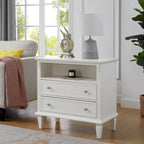 Open Space and 2 Drawers Dresser Nightstand with Charging Station, Farmhouse End Table with USB Ports and Outlets for Bedroom