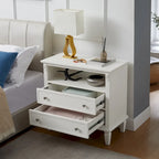 Open Space and 2 Drawers Dresser Nightstand with Charging Station, Farmhouse End Table with USB Ports and Outlets for Bedroom