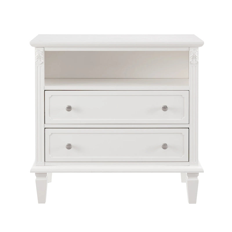 Open Space and 2 Drawers Dresser Nightstand with Charging Station, Farmhouse End Table with USB Ports and Outlets for Bedroom