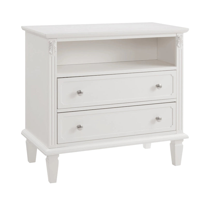 Open Space and 2 Drawers Dresser Nightstand with Charging Station, Farmhouse End Table with USB Ports and Outlets for Bedroom