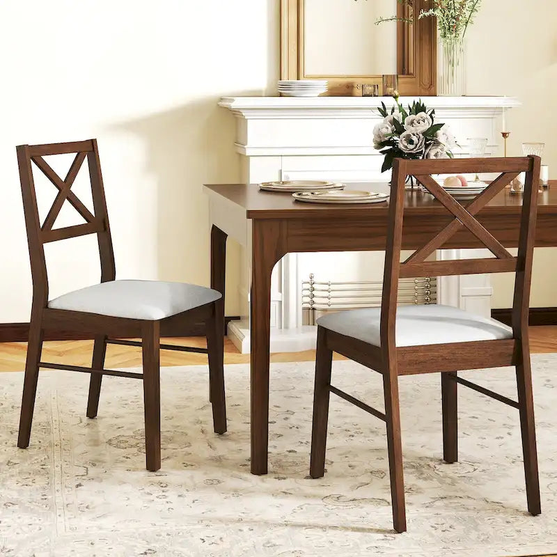 Gymax Dining Chairs Set of 4 Upholstered Kitchen Side Chairs w/ Rubber