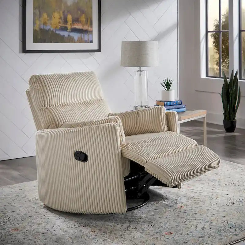 Montclair Plush Corduroy Fabric Manual Swivel Glider Recliner by iNSPIRE Q Classic