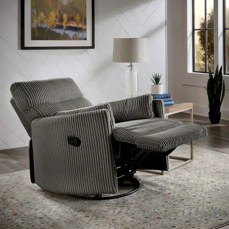 Montclair Plush Corduroy Fabric Manual Swivel Glider Recliner by iNSPIRE Q Classic