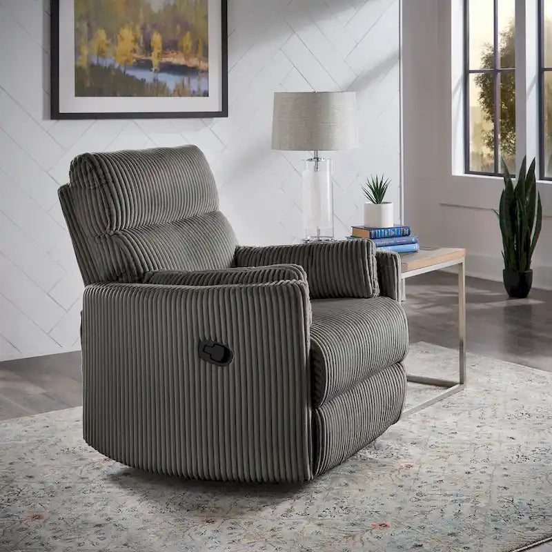 Montclair Plush Corduroy Fabric Manual Swivel Glider Recliner by iNSPIRE Q Classic