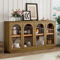 4-Door Large Storage Buffet Cabinet with Arched Glass Doors & Adjustable Shelves