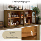 4-Door Large Storage Buffet Cabinet with Arched Glass Doors & Adjustable Shelves