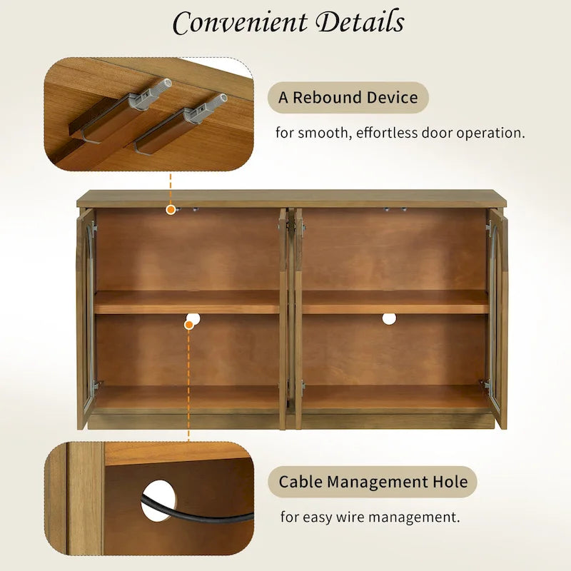 4-Door Large Storage Buffet Cabinet with Arched Glass Doors & Adjustable Shelves