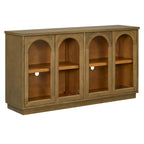 4-Door Large Storage Buffet Cabinet with Arched Glass Doors & Adjustable Shelves