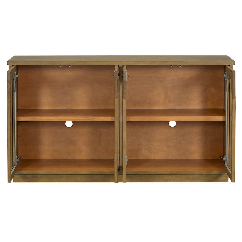4-Door Large Storage Buffet Cabinet with Arched Glass Doors & Adjustable Shelves