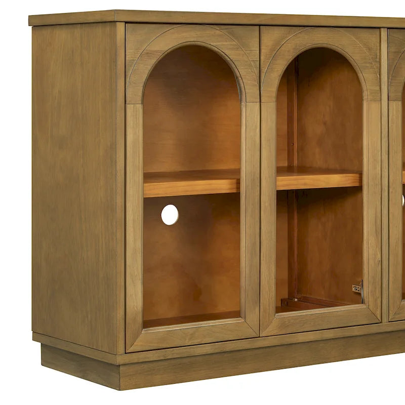 4-Door Large Storage Buffet Cabinet with Arched Glass Doors & Adjustable Shelves