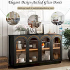 4-Door Large Storage Buffet Cabinet with Arched Glass Doors & Adjustable Shelves