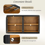 4-Door Large Storage Buffet Cabinet with Arched Glass Doors & Adjustable Shelves