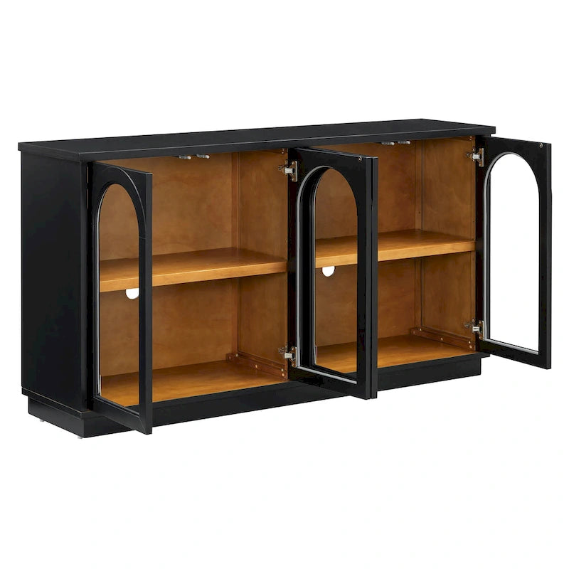 4-Door Large Storage Buffet Cabinet with Arched Glass Doors & Adjustable Shelves