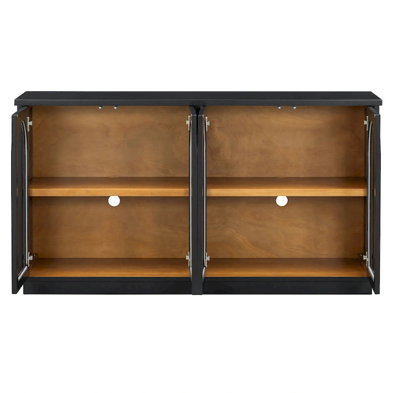 4-Door Large Storage Buffet Cabinet with Arched Glass Doors & Adjustable Shelves