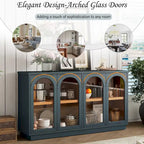 4-Door Large Storage Buffet Cabinet with Arched Glass Doors & Adjustable Shelves