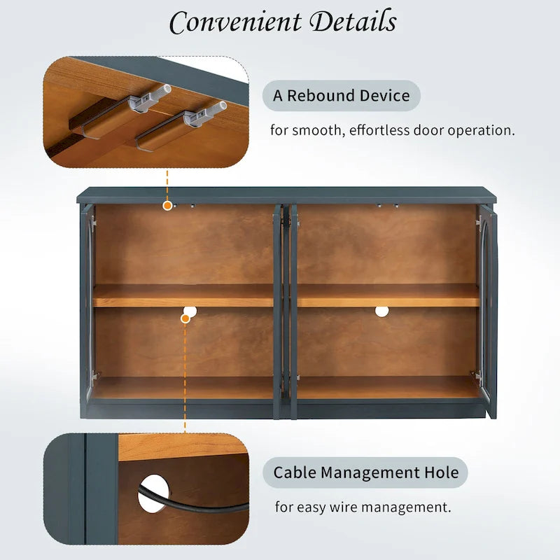 4-Door Large Storage Buffet Cabinet with Arched Glass Doors & Adjustable Shelves
