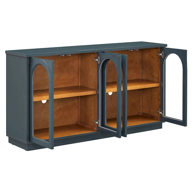 4-Door Large Storage Buffet Cabinet with Arched Glass Doors & Adjustable Shelves