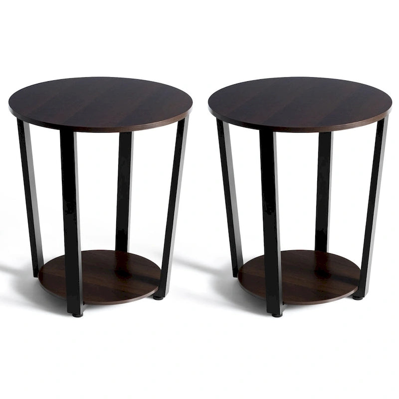 Costway Set of 2 Industrial End Table Sofa Side Table Nightstand Shelf