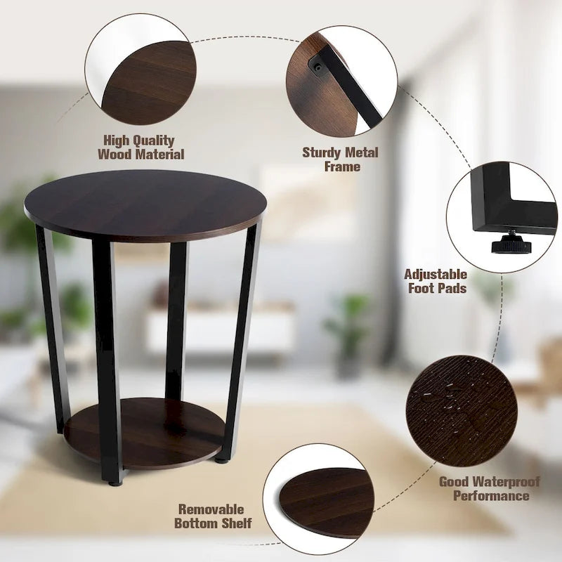Costway Set of 2 Industrial End Table Sofa Side Table Nightstand Shelf