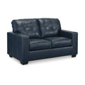 Orion Loveseat, Ocean Blue Tufted Real and Faux Leather Seats, 62 Inch